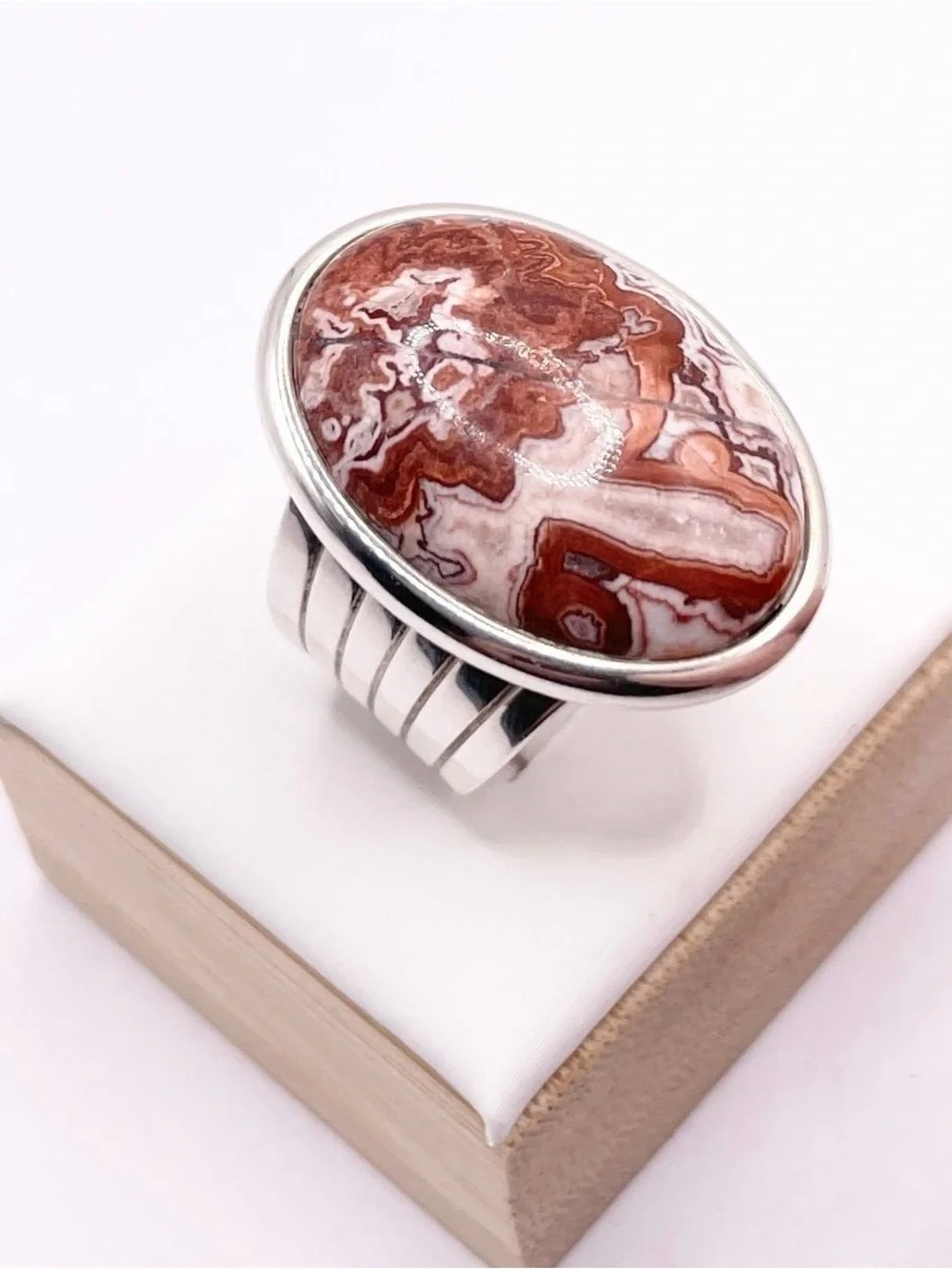 Size 7 Crazy Lace Agate 925 Sterling Silver Ring